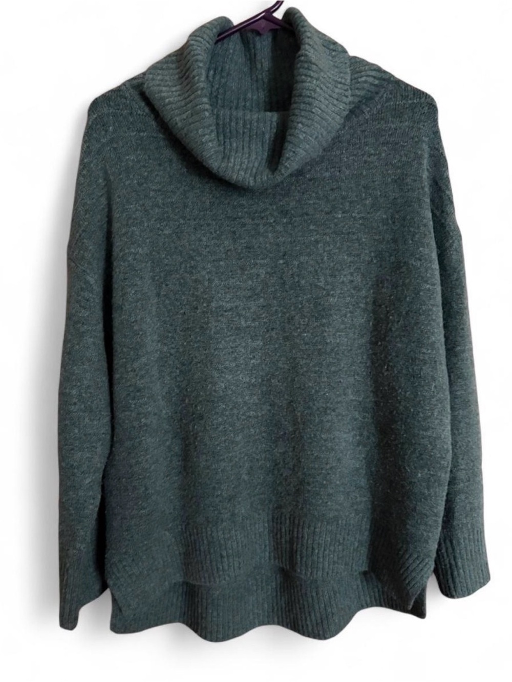 Cowl Neck Tunic Sweater Women’s M Blue Green Long Sleeve Cozy Knit Old Navy